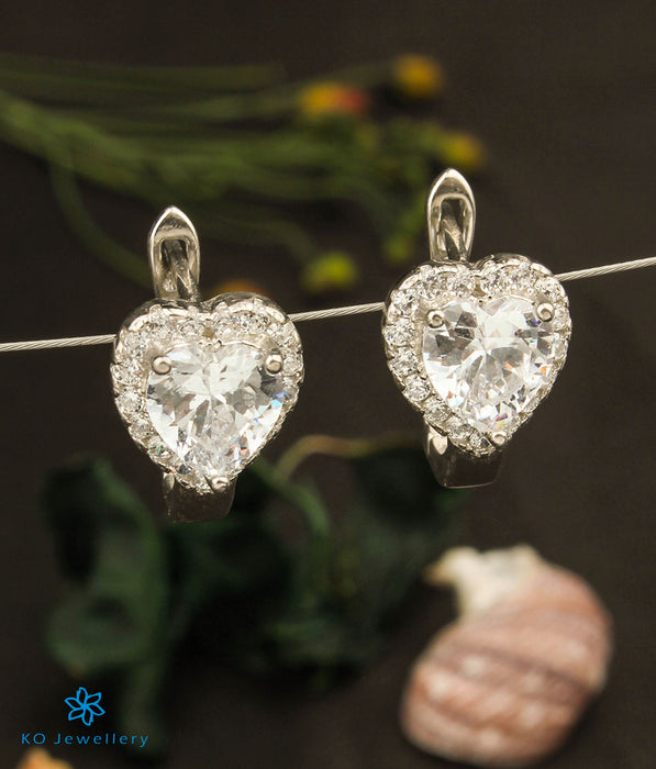 The Pansy Heart Silver Hoop Earrings