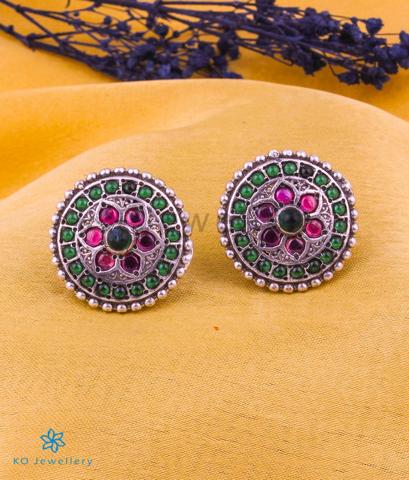 The Dhanya Silver Earstuds (Green/red)