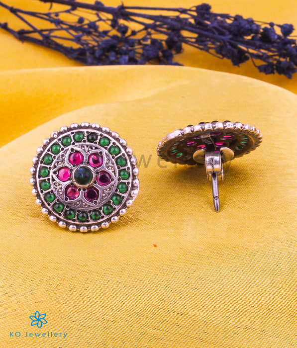 The Dhanya Silver Earstuds (Green/red)