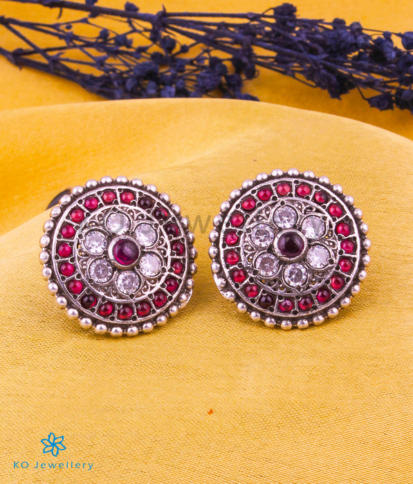 The Dhanya Silver Earstuds (Red/white)