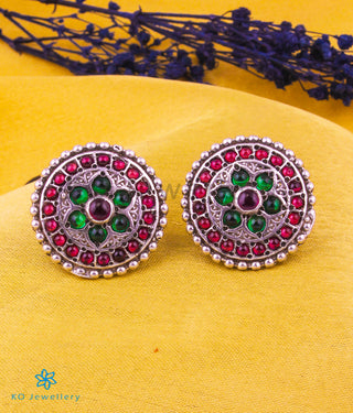 The Dhanya Silver Earstuds (Red/green)