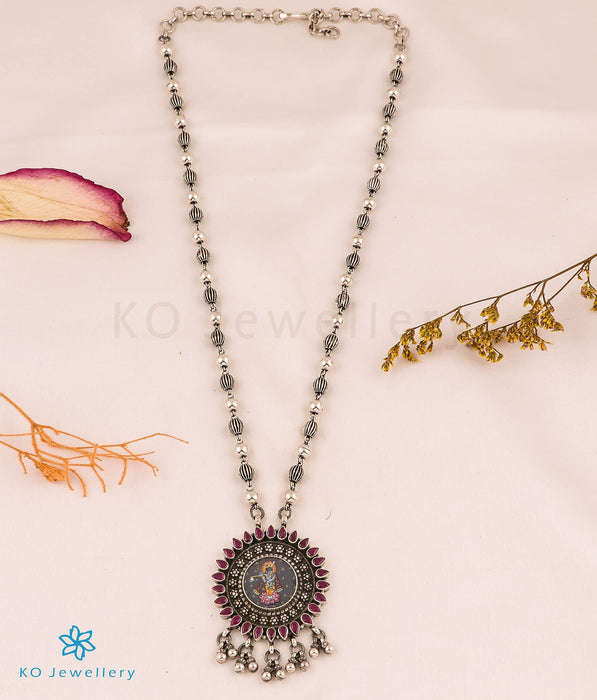 The Dwarkapati Silver Antique Handpainted Krishna Necklace
