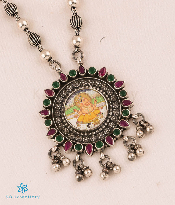 The Buddhipriya Silver Antique Handpainted Ganesha Necklace