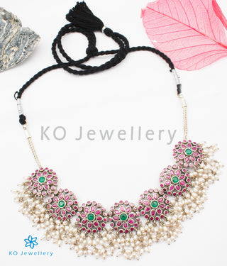 The Poorvi Silver Kempu Necklace (Red)