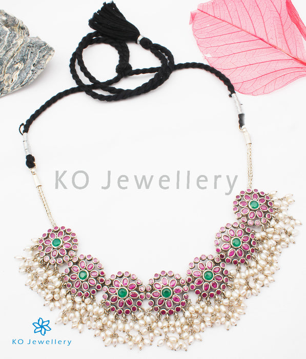 The Poorvi Silver Kempu Necklace (Red)