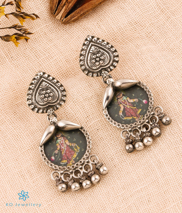 The Shambhavi Silver Antique Handpainted Lakshmi Necklace & Earrings