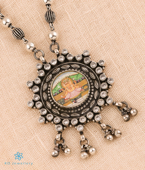 The Shuban Silver Antique Handpainted Ganesha Necklace