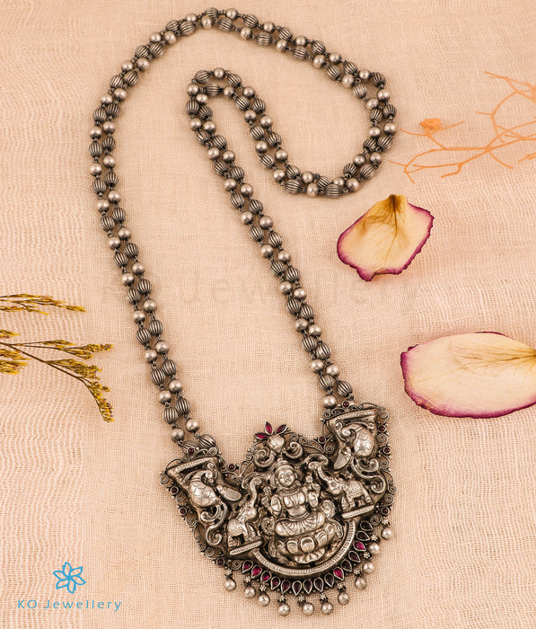 The Padmalaya Lakshmi Silver Nakkasi Beads Necklace