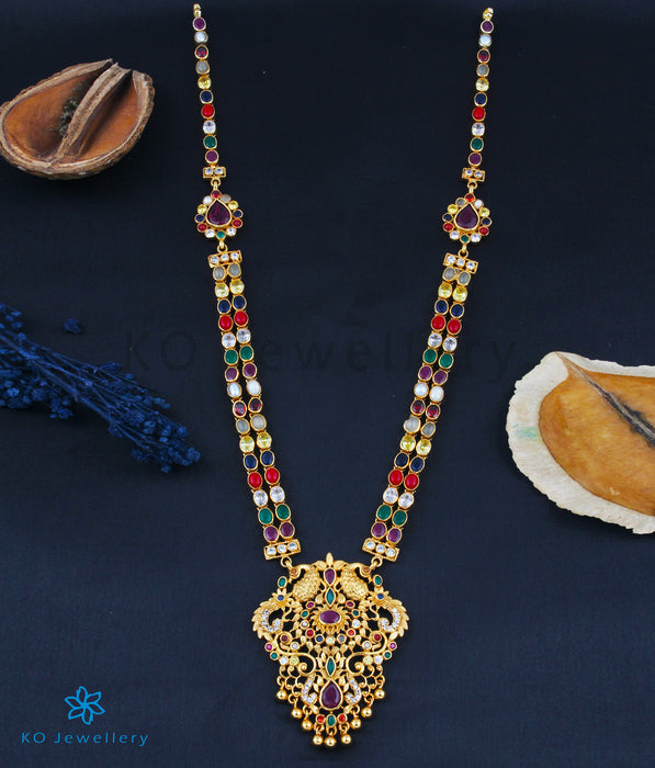 The Madhurya Silver Navaratna Peacock Necklace