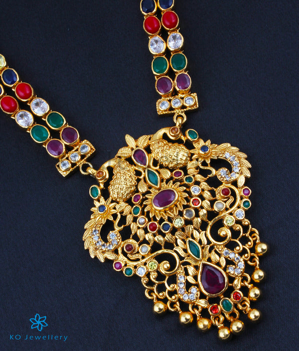 The Madhurya Silver Navaratna Peacock Necklace