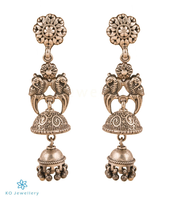 The Ayomukha Silver Antique Parrot Jhumkas