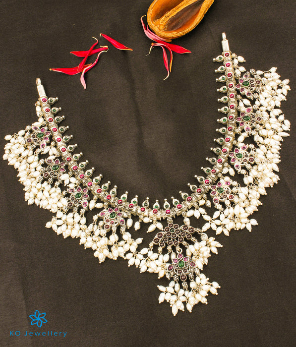 The Barha Silver Guttapusalu Necklace (Oxidised/Short)