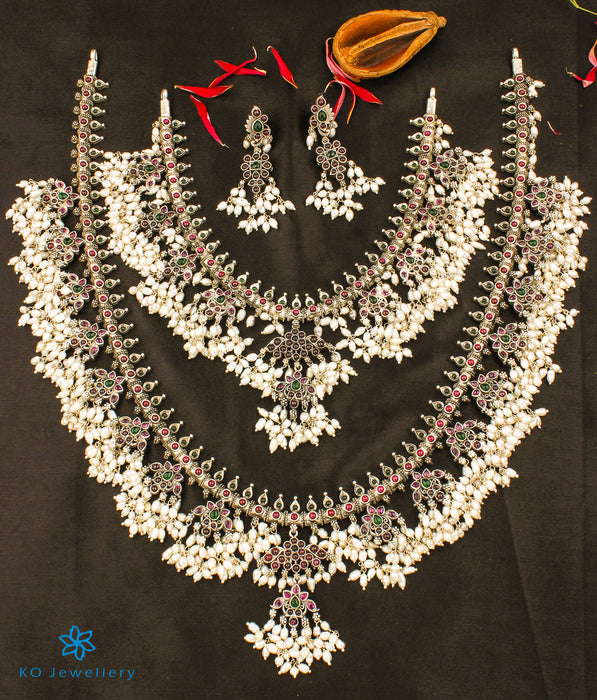The Barha Silver Guttapusalu Necklace Set Of 2