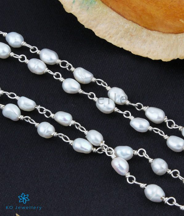 The Samudra Silver Pearl Chain (Long Pearls/2 layers/Bright Silver)