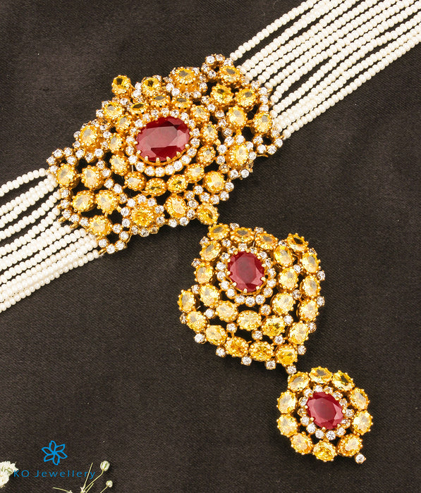The Chayana Silver  Pearl Necklace Set (Red)