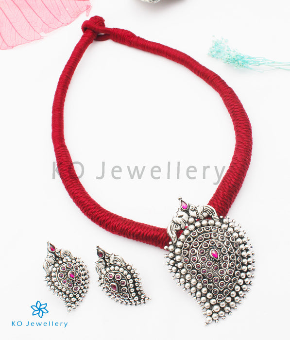 The Prashanti Silver Paisley Necklace (Red)