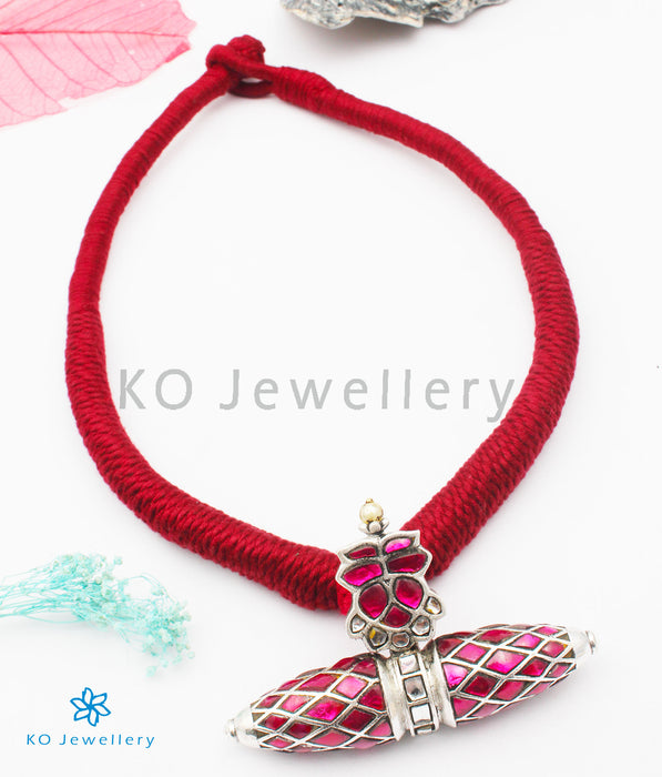 The Tarana Silver Jadau Necklace(Big/Oxidised/Red)