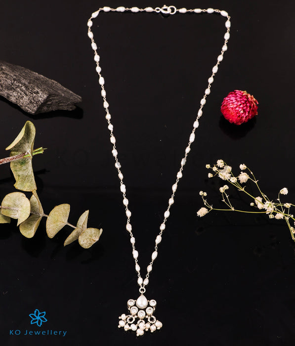 The Afroz Silver Pearl Necklace (White)