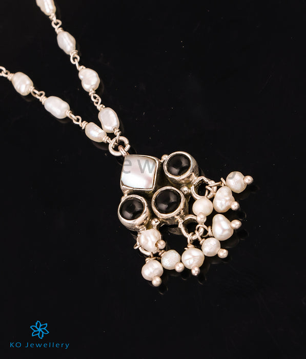 The Imara Silver Pearl Necklace (Black)