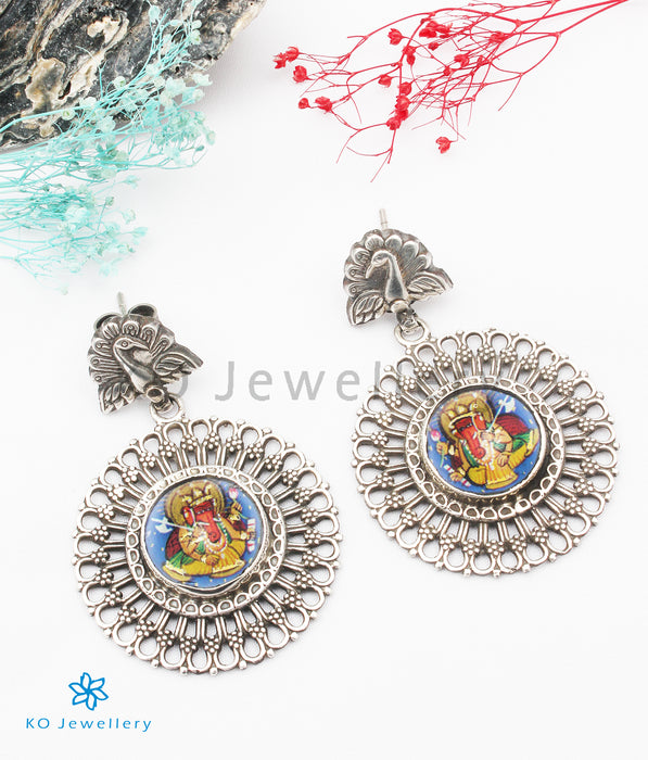The Bhupati Silver Hand painted Ganesha Earrings
