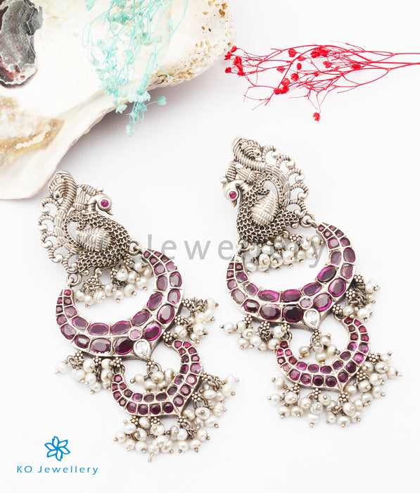 The Madhuvanti Silver Peacock Earrings (Oxidised)