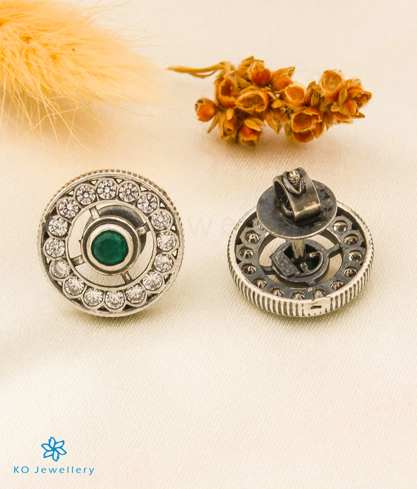 The Shyama Silver Kempu Ear-Stud (Oxidised/Green)