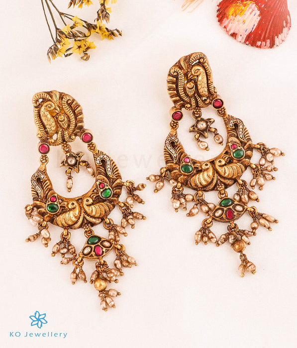 The Razia Silver Jadau Peacock Chand Bali Earrings