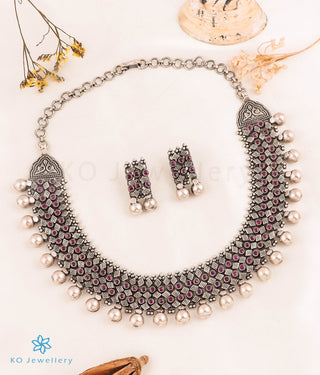The Unnati Silver Antique Necklace (Red)