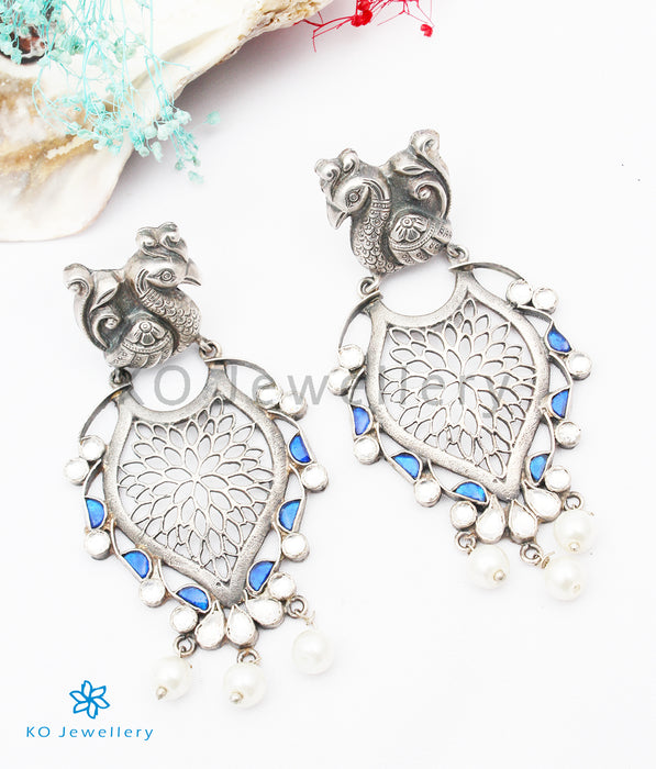 The Mahua Silver Peacock  Earrings