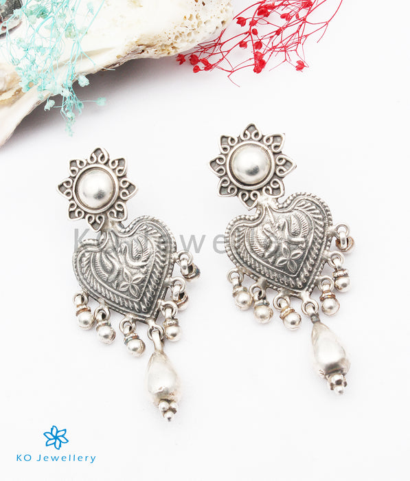 The Dhvajin Silver Peacock Earrings (Small)