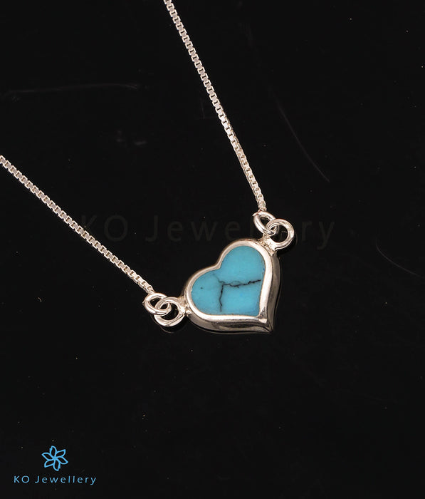 The Heart to Heart Silver Necklace (Turquoise)