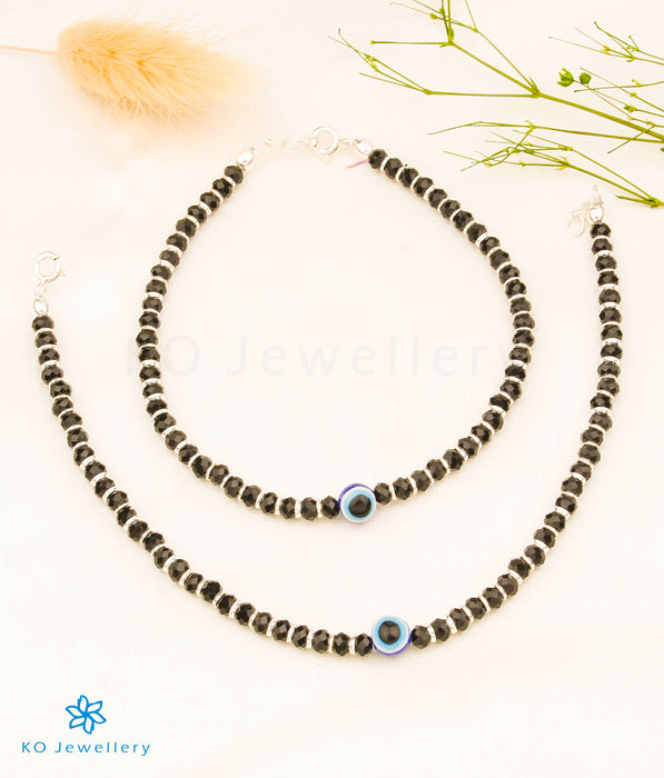The Advika Silver Black Bead Anklets