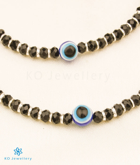 The Advika Silver Black Bead Anklets