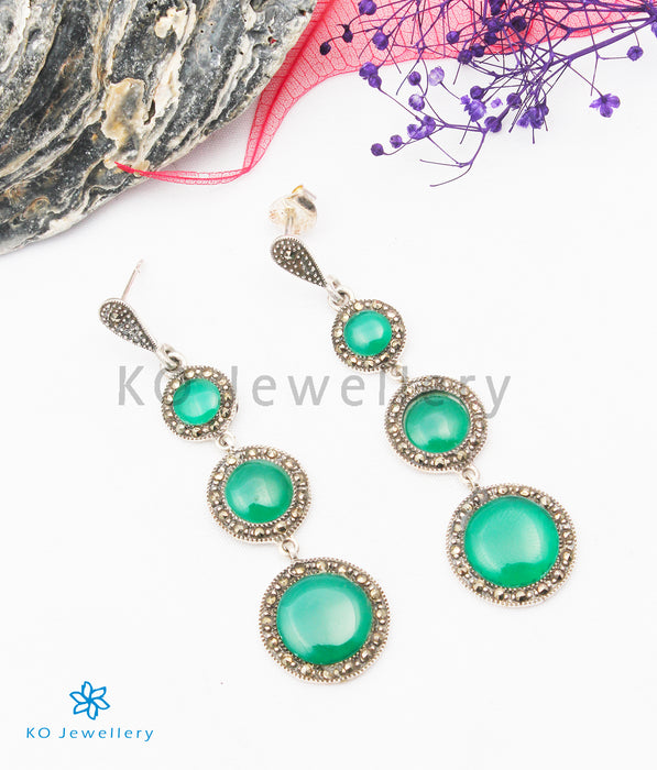 The Oriana Silver Marcasite Earrings (Green)