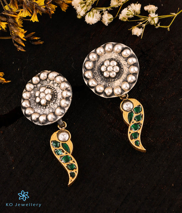 The Avani Silver Peacock Kundan Earrings (Green)