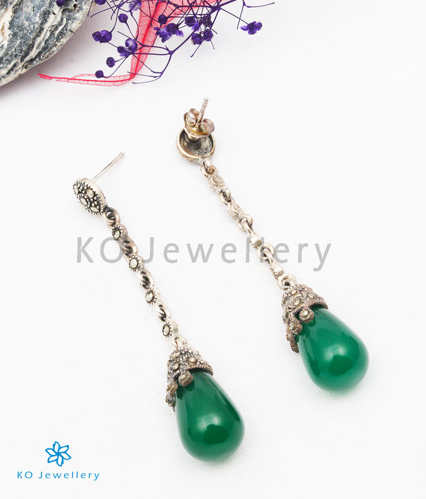 The Estella Silver Marcasite Earrings (Green)
