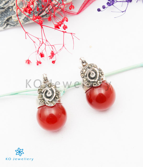 The La Vie en rose Silver Marcasite Earrings(Red)