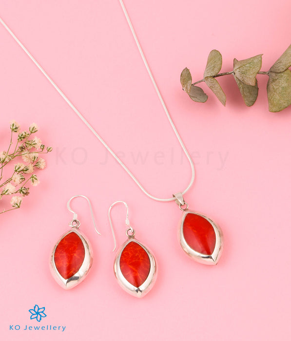 The Red & White Reversible Silver Pendant Set