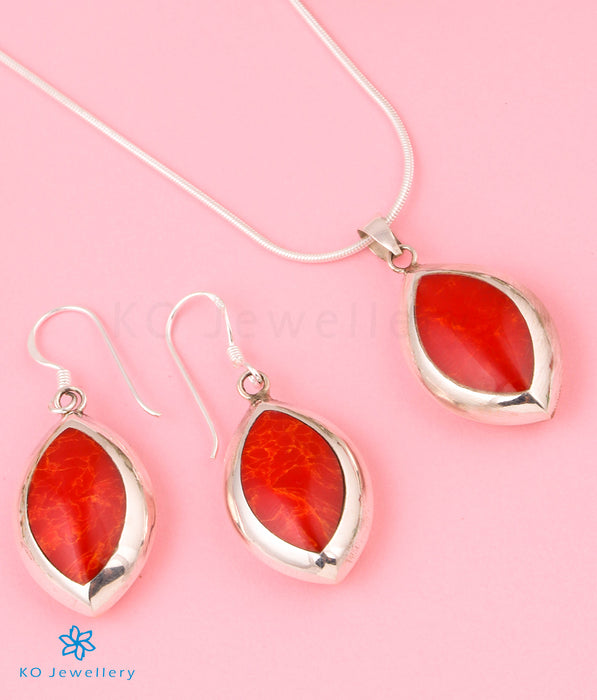 The Red & White Reversible Silver Pendant Set