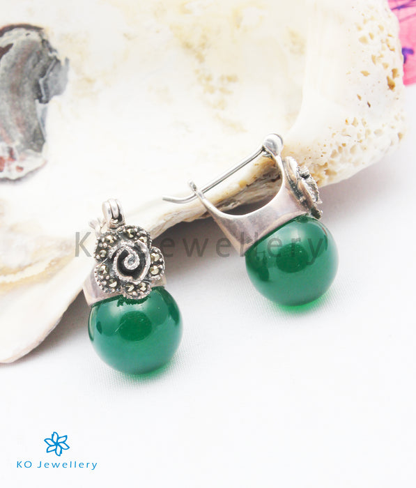 The La Vie en rose Silver Marcasite Earrings(Green)