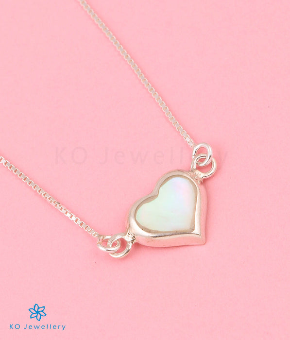 The Heart to Heart Silver Necklace (White)
