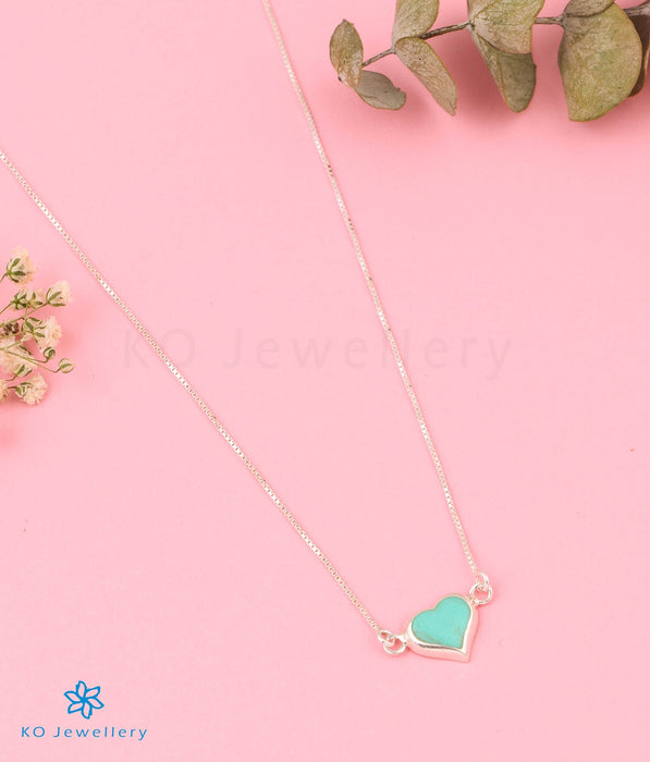 The Heart to Heart Silver Necklace (Light Blue)