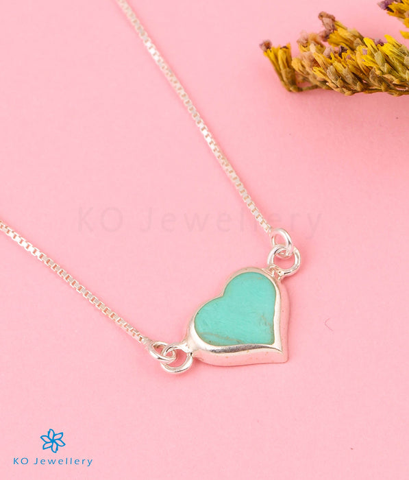 The Heart to Heart Silver Necklace (Light Blue)