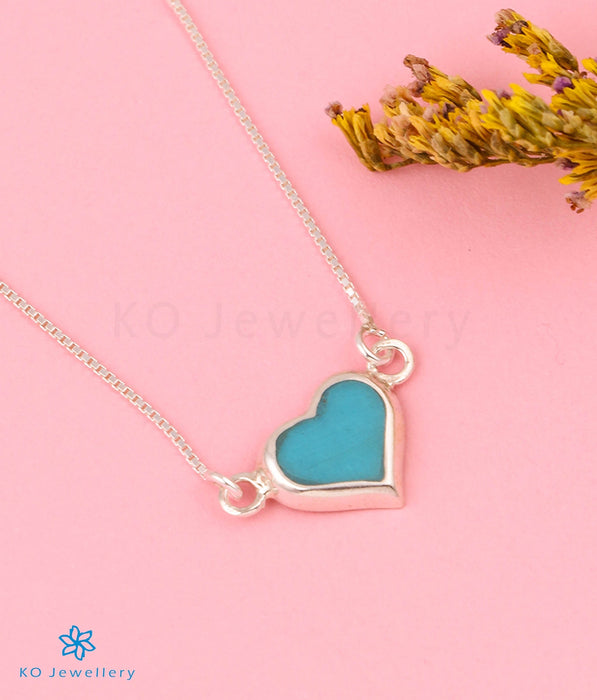 The Heart to Heart Silver Necklace (Dark Blue)