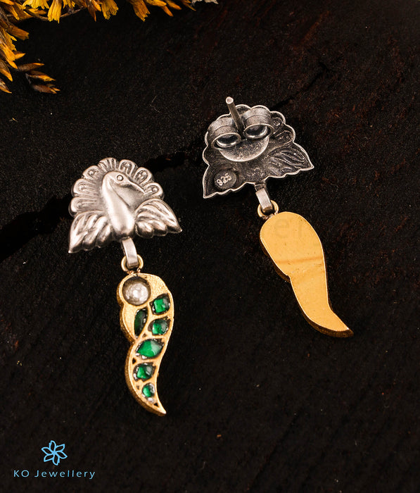 The Parijata Silver Peacock Kundan Earrings (Green)