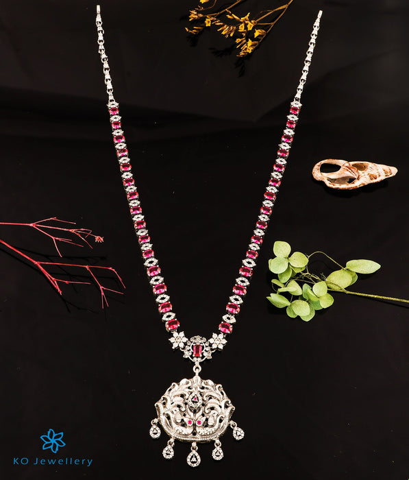 The Stavya Silver Peacock Necklace (Bright Silver)