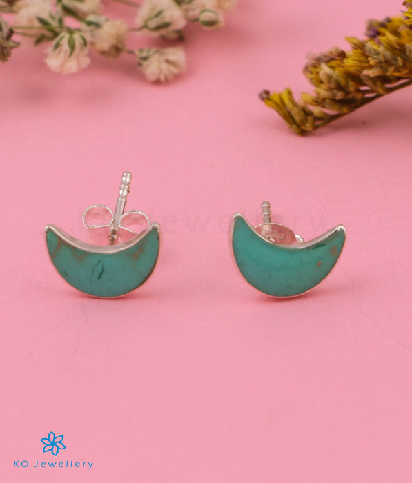 The Crescent Moon Silver Earstuds(Blue)
