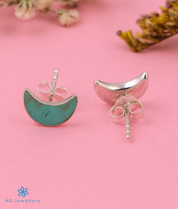 The Crescent Moon Silver Earstuds(Blue)