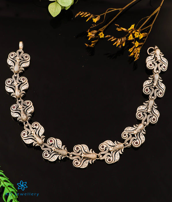 The Sahil Silver Peacock Choker Necklace & Earrings