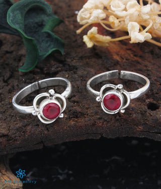 The Pia Silver Toe-Rings (Red)